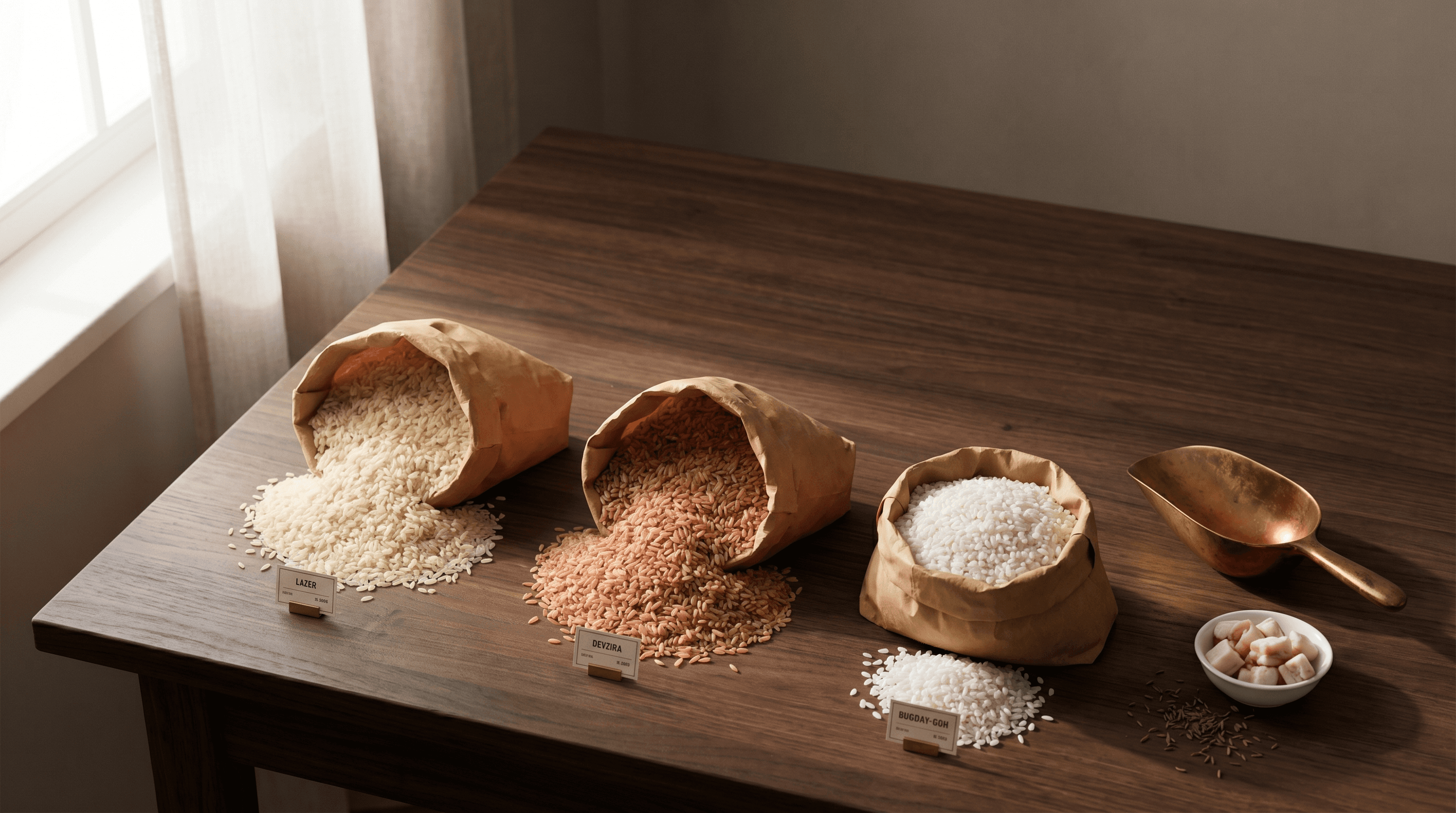 Plov rice categories: Lazer, Devzira, Bugday-Goh, Khorezm