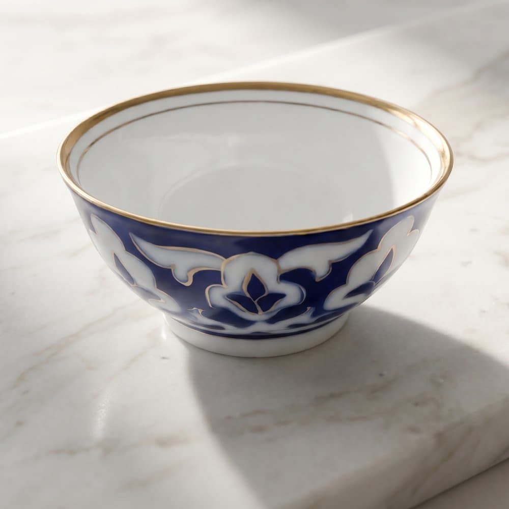 Uzbek pakhta-pattern tea bowl — porcelain at Uzbek Bazaar